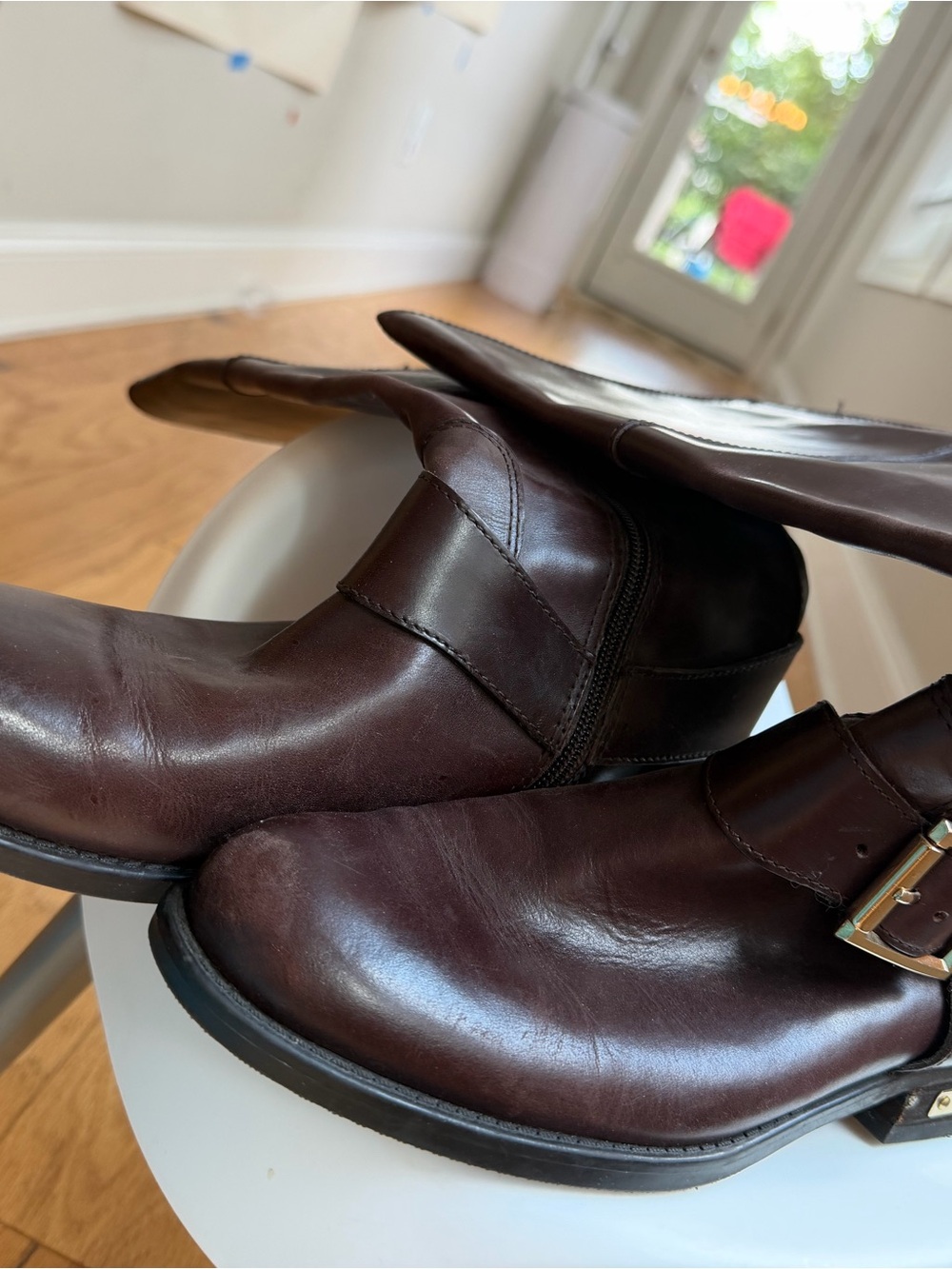 Vince Camuto Women's Dark Brown Over-the-Knee Leather Boots with Gold Buckle - Picture 3 of 3